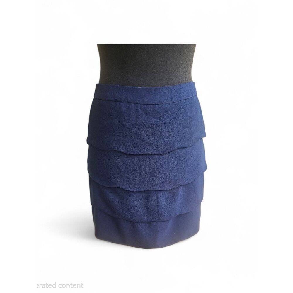 Esley Navy Tiered Ruffle Mini Skirt Gold Zip Back Size Small